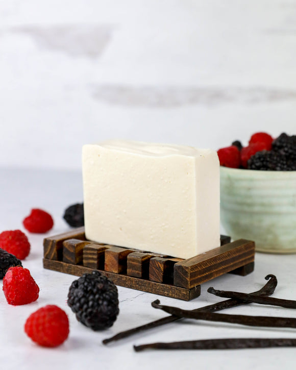 Black Raspberry Vanilla Goat Milk Soap + Wooden Soap Dish Set